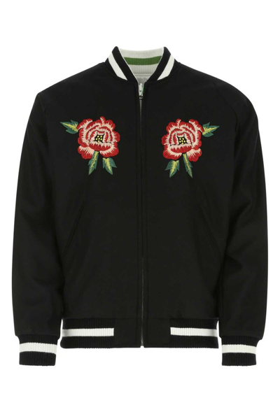 Kenzo Floral-embroidered Reversible Varsity Jacket In Black