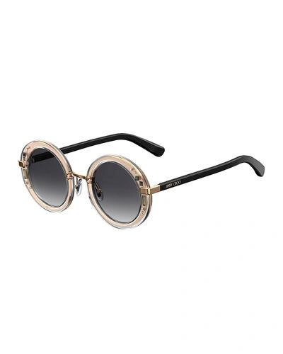 Jimmy Choo Gems Round Rhinestone Sunglasses In Black Metallic