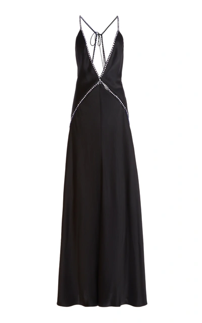 Stella Mccartney Crystal Frame Double Satin A-line Maxi Dress In Black