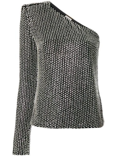 Saint Laurent One-shoulder Crystal-embellished Velvet Top In Black