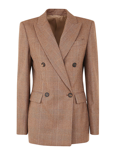 Brunello Cucinelli Double Breasted Blazer Jacket In Rust Brown