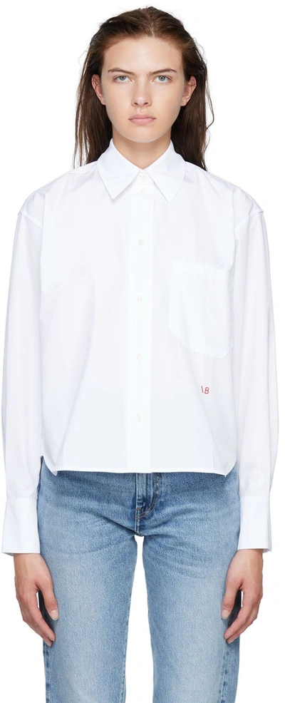 Victoria Beckham White Logo Cropped Cotton Shirt