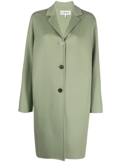 Loewe Anagram Logo-plaque Wool And Cashmere-blend Coat In Sage