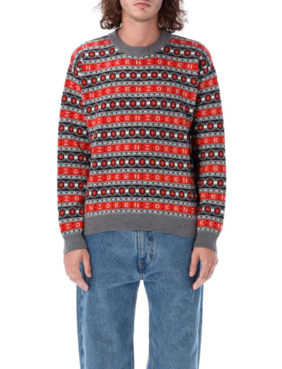 Kenzo Jacquard Wool Sweater In Red