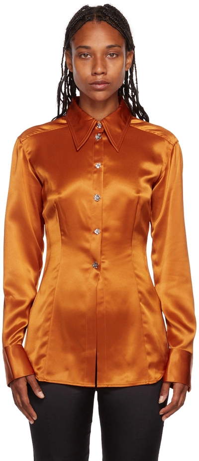 Acne Studios Point-collar Satin Shirt In Rust Orange