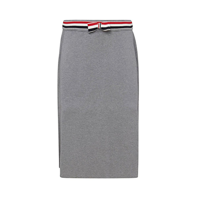 Thom Browne Rwb Waistband Midi Skirt In Grey