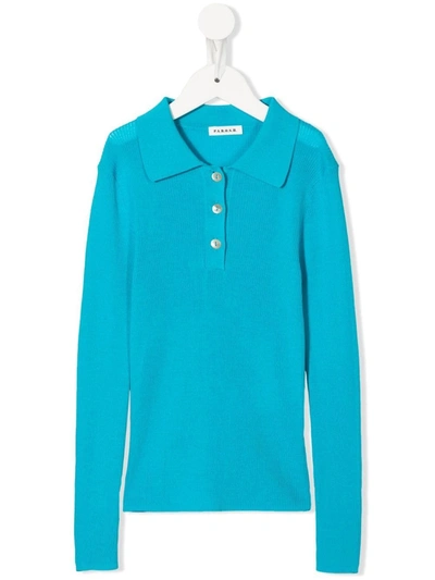 P.a.r.o.s.h. Kids' Cipria Ribbed-knit Polo Top In Blue