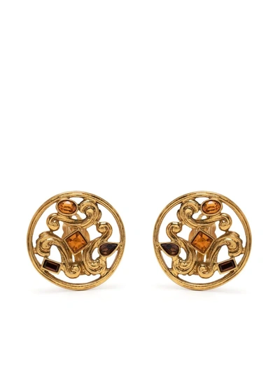 Pre-owned Saint Laurent 1980s Baroque Design Rounded Clip-on Earrings In Gold