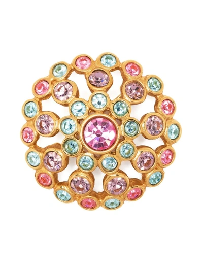 Pre-owned Saint Laurent 1980s Crystal-embellished Rounded Brooch In Pink