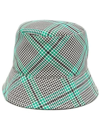 Dorothee Schumacher Houdstooth-plaid Print Bucket Hat In Green