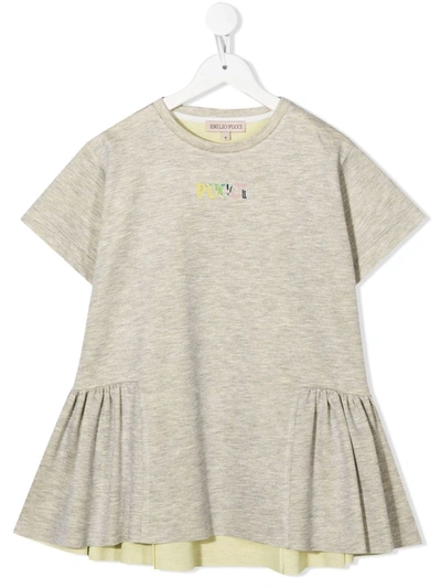 Emilio Pucci Junior Kids' Logo-print Short-sleeve Dress In Grey