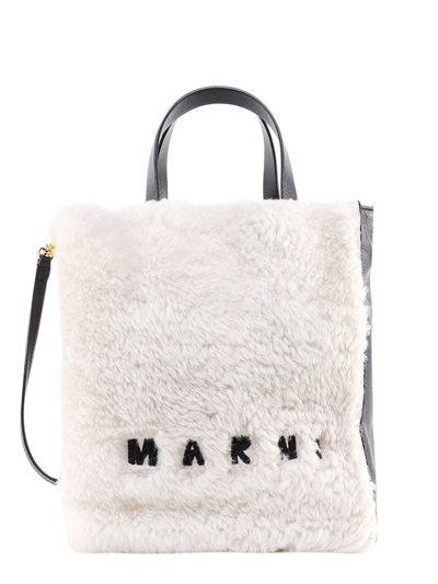 Marni Logo-embroidered Tote Bag In White