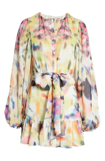 Alexis Leonie Belted Abstract-print Mini Dress In Iridescent