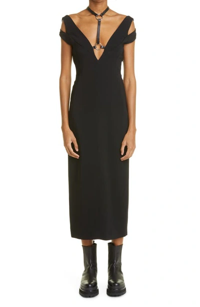 Monse Cap Sleeve Dress With Leather Harness In Black