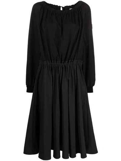 Moncler Black Long Sleeved Midi Dress In Nero