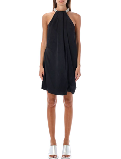 Stella Mccartney Embellished Draped Satin-crepe Halterneck Mini Dress In Black