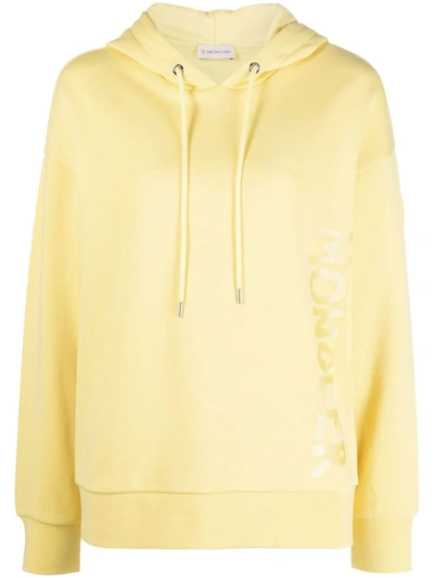 Moncler Logo Detail Cotton Sweatshirt Hoodie In Yellow