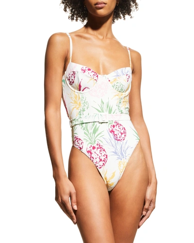 Milly Cabana Tropical Pineapple Belted One-piece Swimsuit In Multi