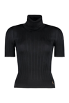 Saint Laurent Rib Short-sleeve Silk Turtleneck Sweater In New