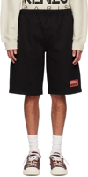 Kenzo Black Bermuda Shorts With Logo Patch In Cotton
