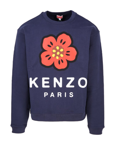 Kenzo Logo-print Cotton-blend Jersey Sweatshirt In Midnight Blue