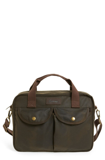 Barbour 'longthorpe' Waxed Canvas Laptop Bag In Olive