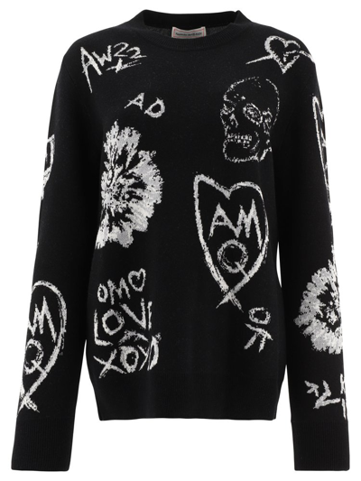 Alexander Mcqueen Metallic Wool-blend Jacquard Sweater In Black