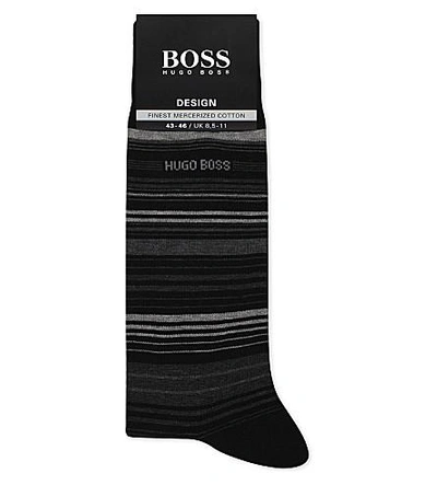 Hugo Boss Design Striped Cotton-blend Socks In Black