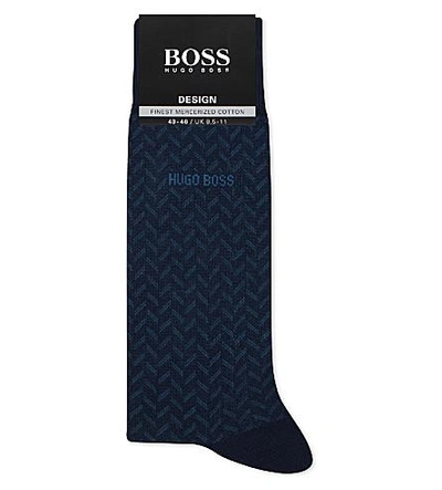 Hugo Boss Design Broken Herringbone Cotton Socks In Teal