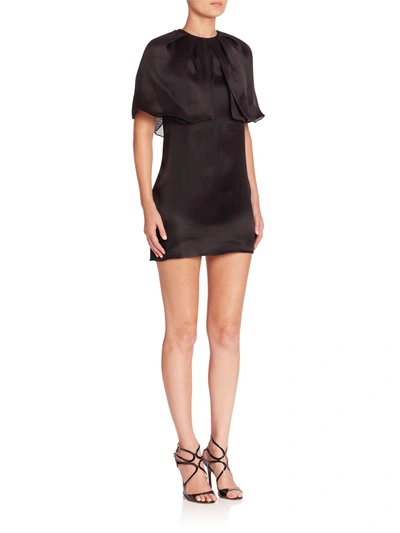 Brandon Maxwell Short Sleeve Silk Mini Dress In Black