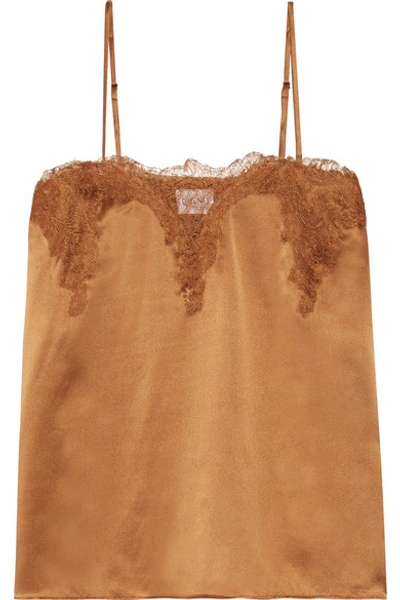 Cami Nyc Sweetheart Lace-trimmed Silk-charmeuse Camisole In Walnut