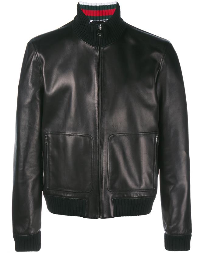 Gucci Leather Bomber Jacket In Black | ModeSens