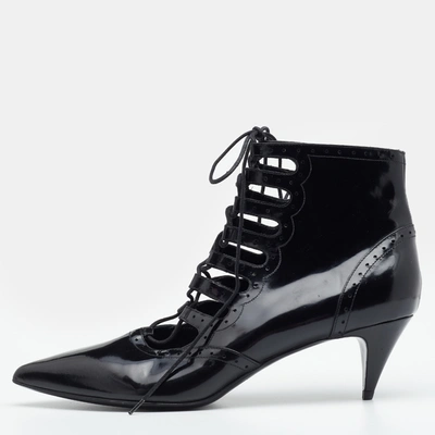 Pre-owned Saint Laurent Black Patent Leather Lace Up Boots Size 42