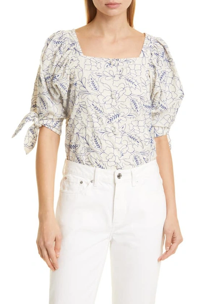 Mille Evelyn Floral Cotton Top In Capri