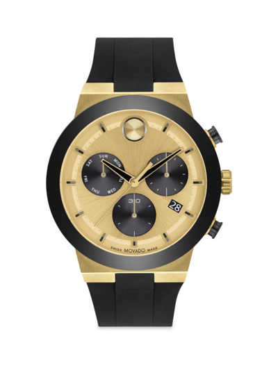 Movado Bold Fusion Chronograph Silicone Strap Watch, 44mm In Gold/black
