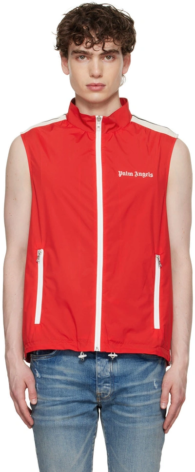 Palm Angels Logo Print Nylon Jersey Track Waistcoat In Red