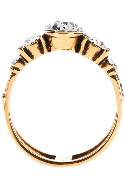 Alexander Mcqueen Graffiti Double Brass And Crystals Ring In Gold Crystal