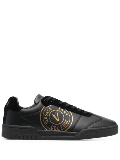 Versace Jeans Couture Brooklyn Leather Low-top Sneakers In Black,gold