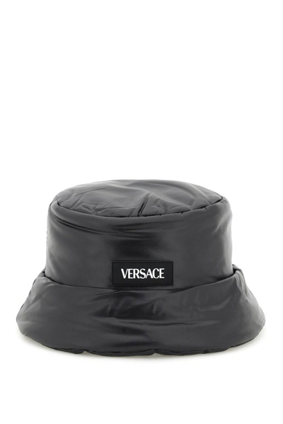 Versace Logo Patch Padded Bucket Hat In Black