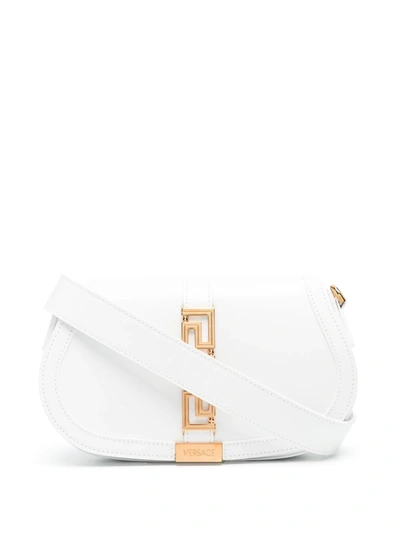 Versace Greca Goddess Medium Leather Shoulder Bag In Optical White- Gold