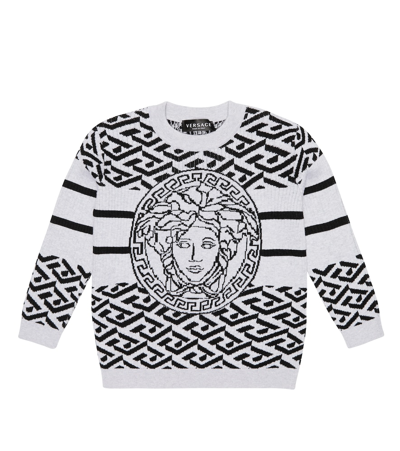 Versace Kids' Medusa Greca Cotton And Wool Sweater In White,black