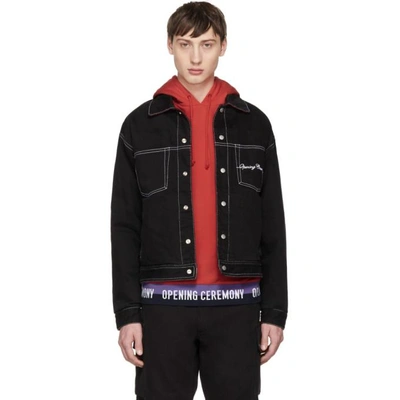 Opening Ceremony Reversible Black And Red Denim And Corduroy Jacket In Black 0001