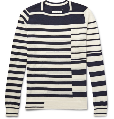Maison Margiela Striped Wool-knit Sweater In White And Navy Striped ...