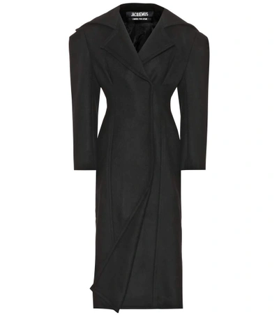 Jacquemus Le Manteau Long Virgin Wool Coat In Llack