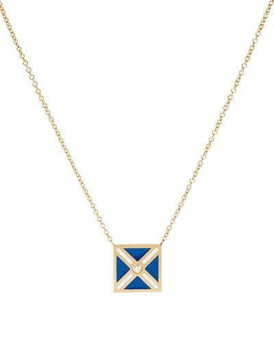 K Kane Code Flag Square Diamond Pendant Necklace - M In Blue/white