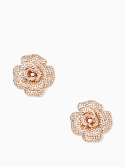 Kate Spade Midnight Rose Statement Studs In Clear/rose Gold