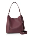 Allsaints Kita Pebbled Leather Crossbody In Burgundy Red/silver