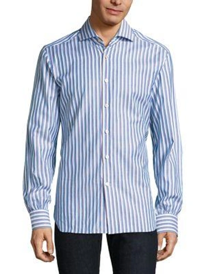 Kiton Striped Button-down Shirt In Blue