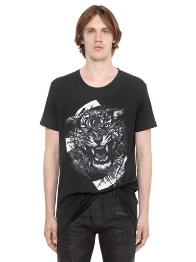 Balmain Tiger Printed Cotton Jersey T-shirt, Black | ModeSens