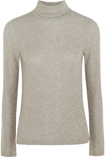 Madewell Metallic Ribbed-knit Turtleneck Sweater In Gray